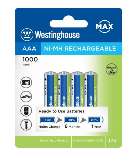 Westinghouse nabíjecí mikrotužková baterie AAA - 4 kusy