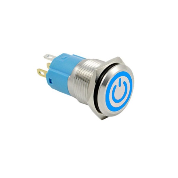LED vodotěsný spínač 12mm - Modré podsvícení
