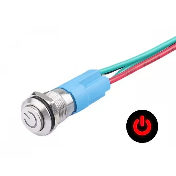 LED vodotěsný přepínač s vystouplým hmatníkem 12 mm - Červený