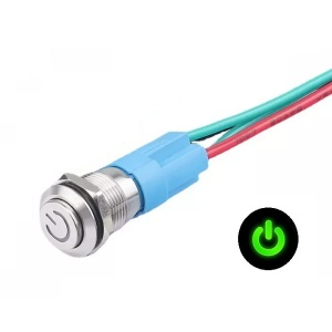 LED vodotěsný přepínač s vystouplým hmatníkem 12 mm - Zelený