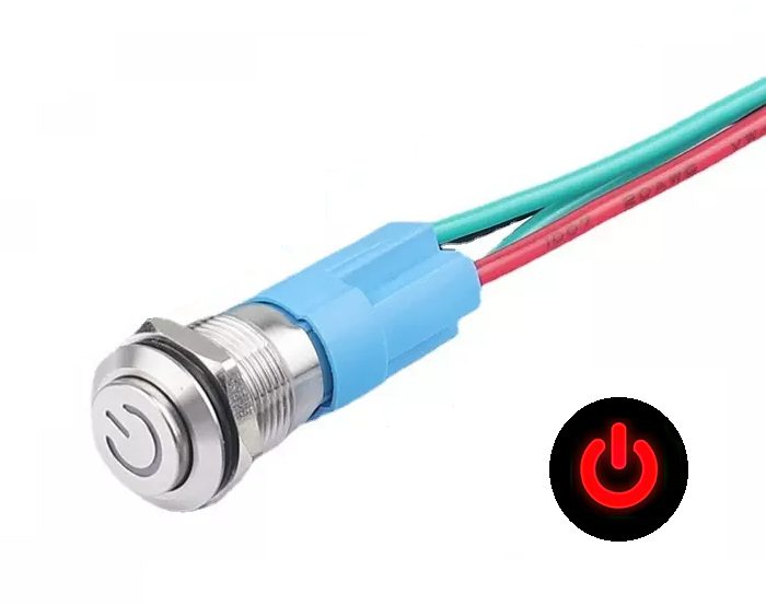 LED vodotěsný spínač s vystouplým hmatníkem 12 mm - Červený