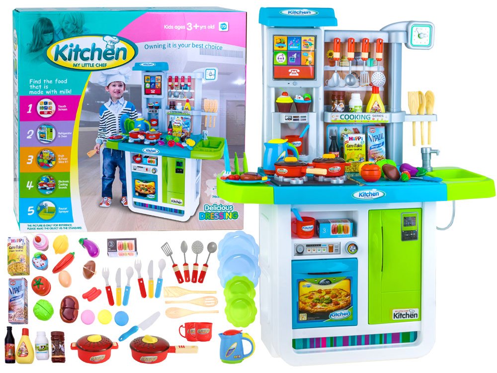  Dětská kuchyňka s potravinami a nádobím modrá