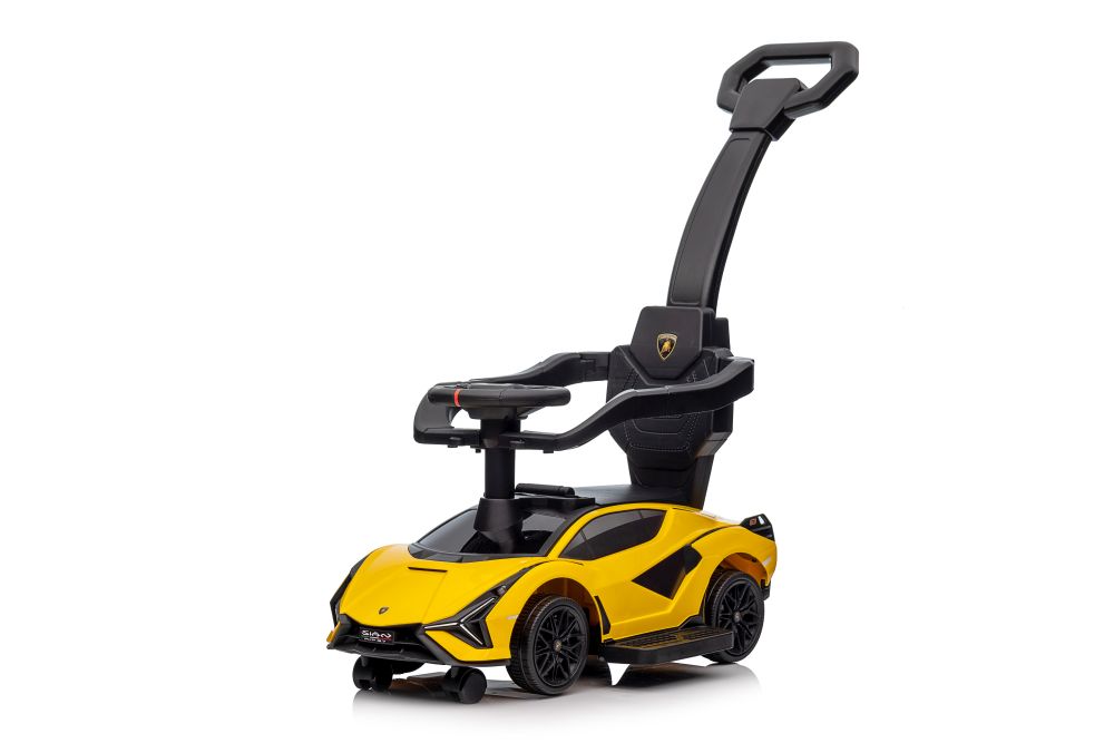  Dětské odrážedlo auto s vodící tyčí Lamborghini Sian žluté