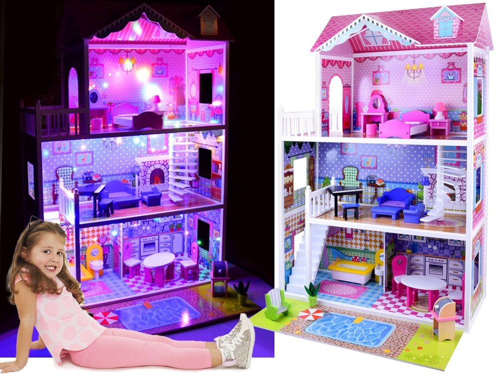  Dřevěný domeček pro panenky XXL s LED osvětlením