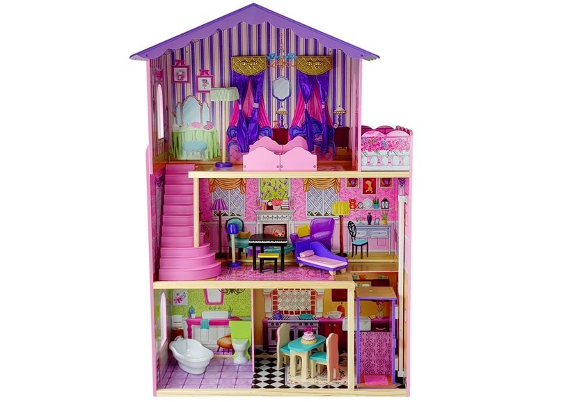  Dřevěný domeček pro panenky s balkónem
