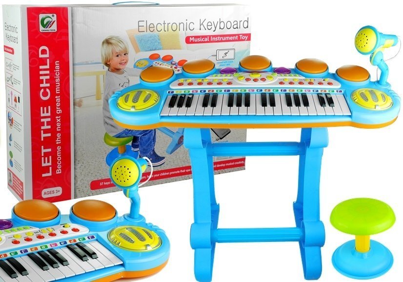  Dětský keyboard s mikrofonem a stolečkem modrý