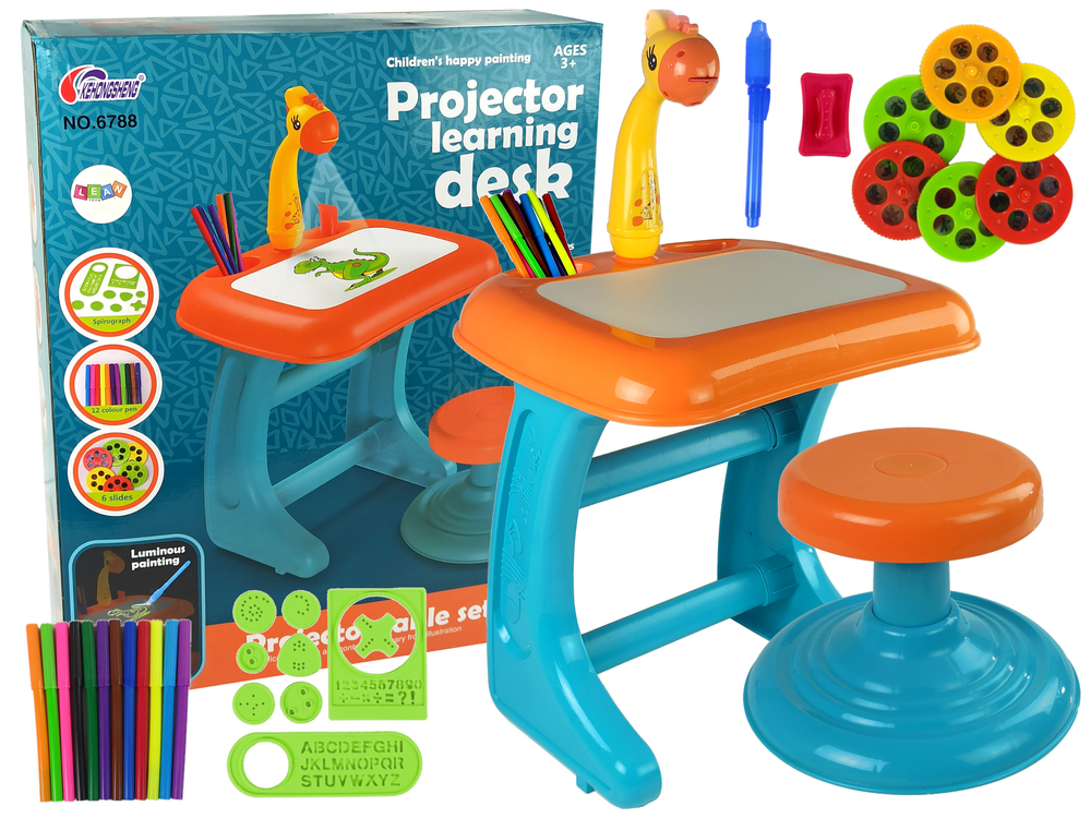  Dětský interaktivní stoleček a židlička modro oranžový