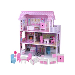  Dřevěný domeček pro panenky s LED osvětlením růžový