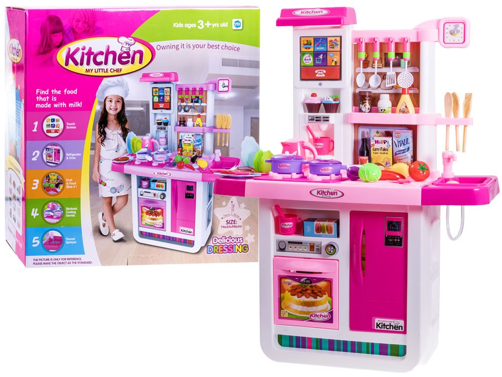  Dětská kuchyňka s potravinami a nádobím růžová