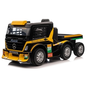  Dětský elektrický kamion Mercedes Axor LCD MP4 s návěsem žlutý