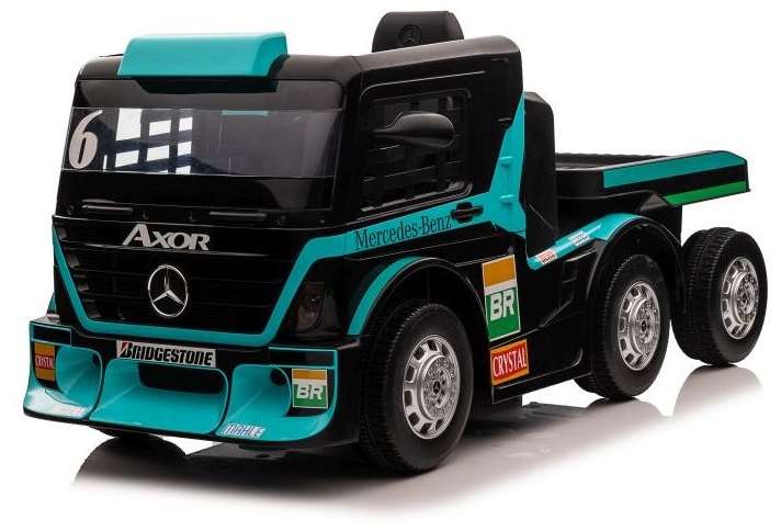  Dětský elektrický kamion Mercedes Axor LCD MP4 s návěsem tyrkysový