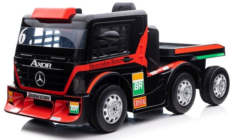  Dětský elektrický kamion Mercedes Axor LCD MP4 s návěsem červený