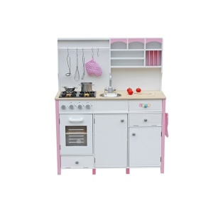  Dětská dřevěná kuchyně s troubou a příslušenstvím růžová