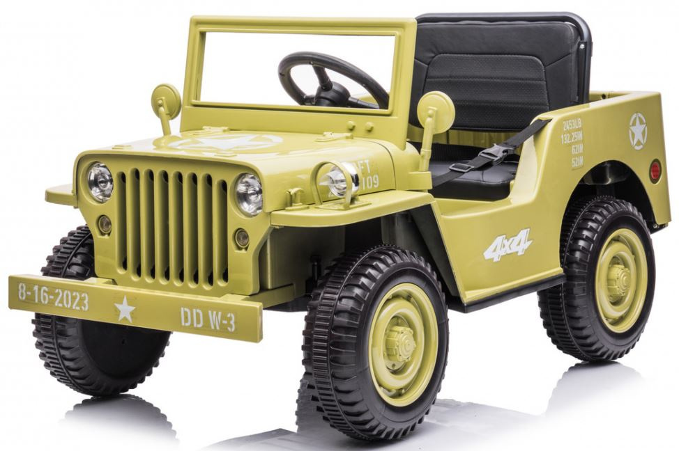  Dětský elektrický vojenský Jeep Willys 4x4 béžový