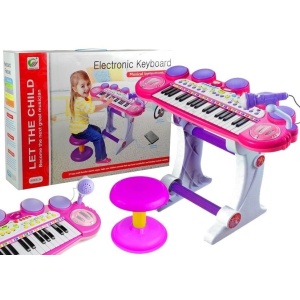  Dětský elektrický keyboard se stolečkem a mikrofonem růžový