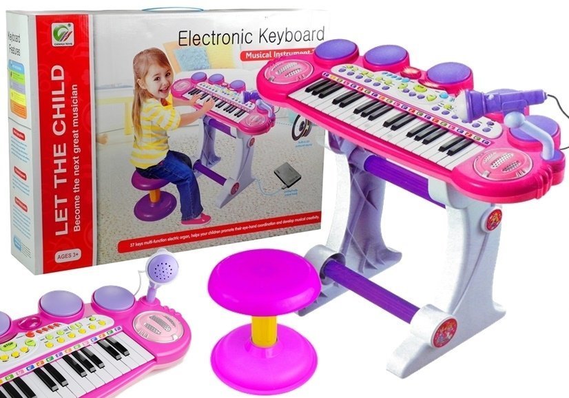 Dětský elektrický keyboard se stolečkem a mikrofonem růžový