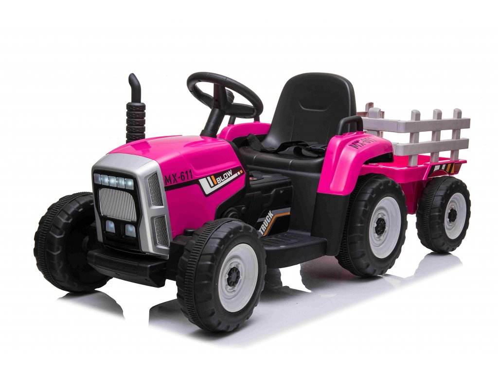  Mamido Elektrický traktor s vlečkou T2 růžový 12V7Ah EVA kola