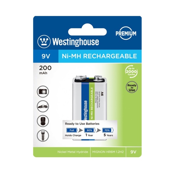Westinghouse Premium nabíjecí baterie 9V - NiMH 200mAh (MIGNON