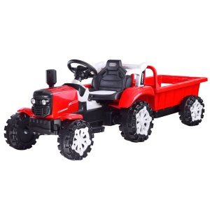  Dětský elektrický traktor s přívěsem červený