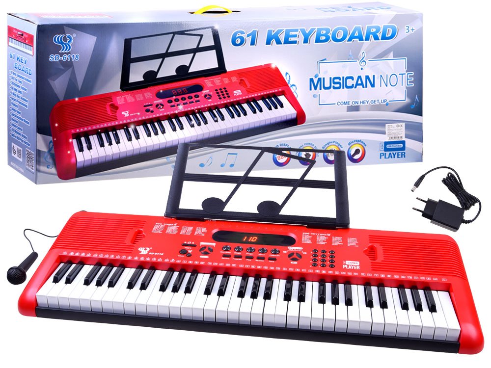  Klávesy keyboard s mikrofonem 61 kláves červené