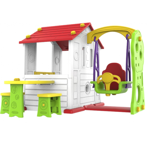  Dětský zahradní domeček 3v1 s červenou střechou