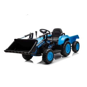  Dětský elektrický traktor s radlicí a přívěsem modrý