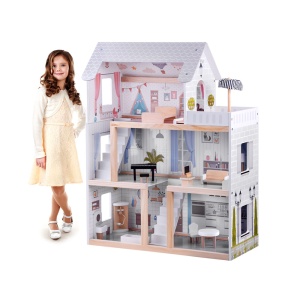  Dřevěný domeček pro panenky  s LED osvětlením bílý