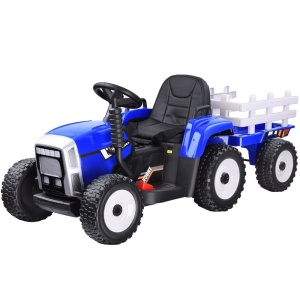  Dětský elektrický traktor s vlečkou modrý VYSTAVENÝ KUS-NOVÉ