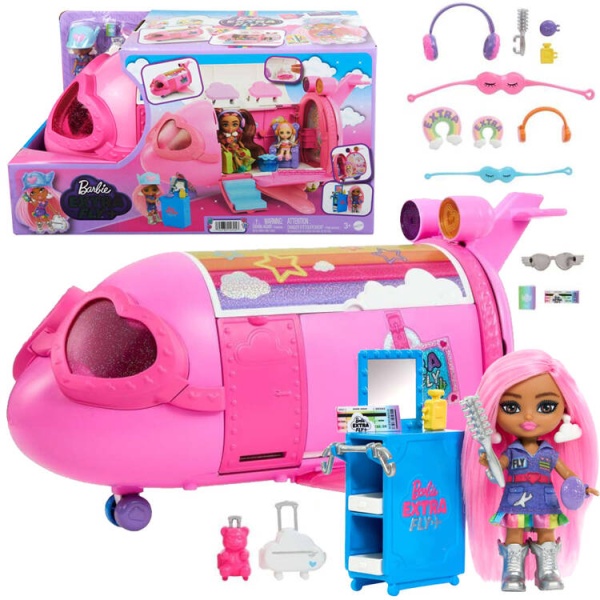  Růžové duhové letadlo Barbie Extra Fly Minis panenka pilotka