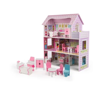 Třípatrový Dřevěný domeček pro panenky Tilli 70cm + LED osvětlení 8ks Nábytku