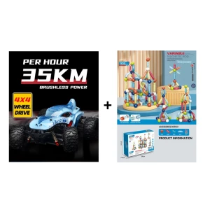 Výhodná sada RC Monster Truck 1:16 Max 35 km/h 4x4 + Magnetická stavebnice Variable 108 dílků