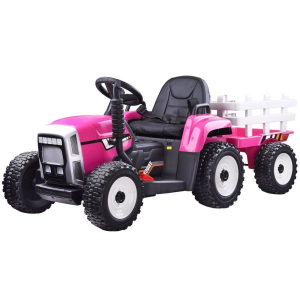  Dětský elektrický traktor s vlečkou růžový