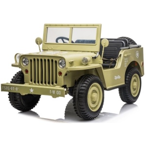  Dětský elektrický vojenský Jeep Willys 4x4 třímístný béžový