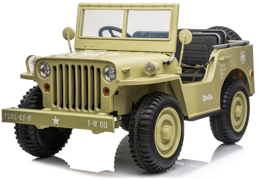 Dětský elektrický vojenský Jeep Willys 4x4 třímístný béžový