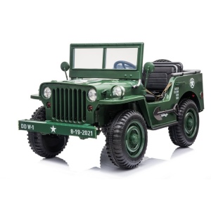  Dětský elektrický vojenský Jeep Willys 4x4 třímístný zelený