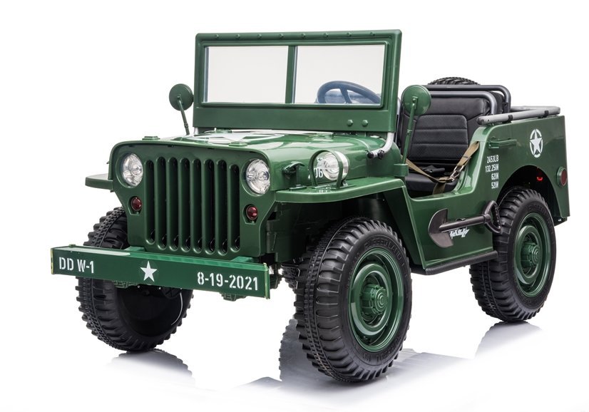  Dětský elektrický vojenský Jeep Willys 4x4 třímístný zelený