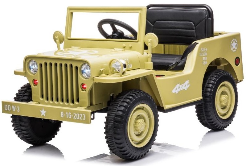  Dětský elektrický vojenský Jeep Willys 4x4 béžový