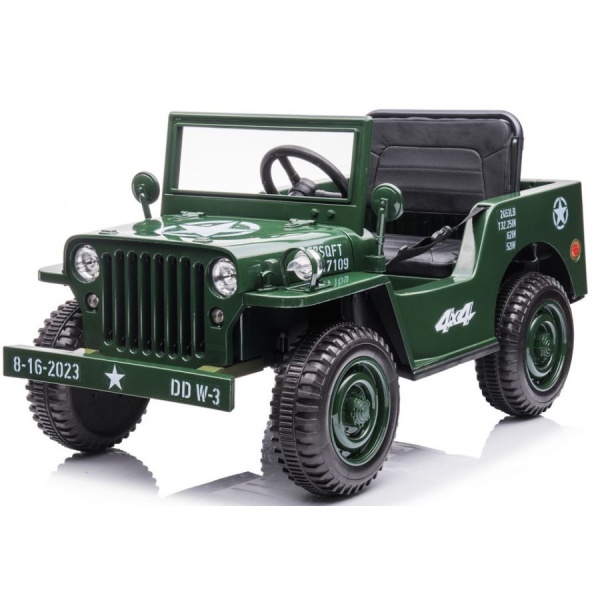  Mamido Dětský elektrický vojenský Jeep Willys 4x4 180W 12V7Ah EVA kola Army zelený