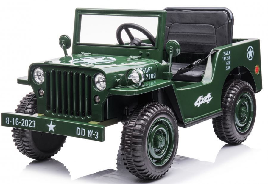  Mamido Dětský elektrický vojenský Jeep Willys 4x4 180W 12V7Ah EVA kola Army zelený