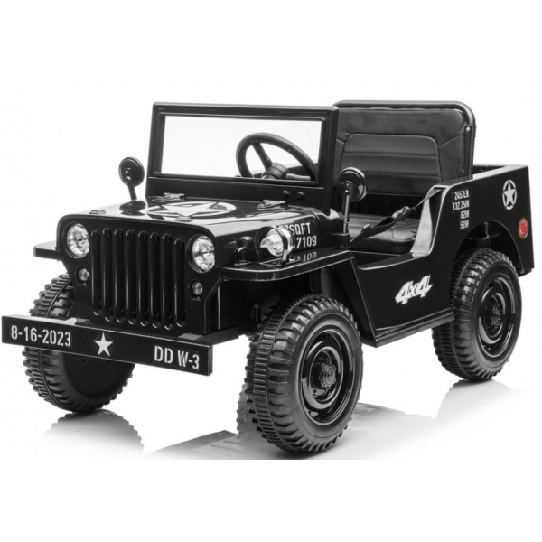  Dětský elektrický vojenský Jeep Willys 4x4 černý