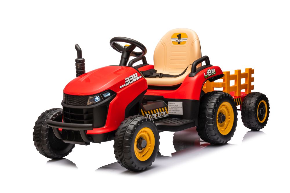 Dětský elektrický traktor BBH-030 s přívěsem červený
