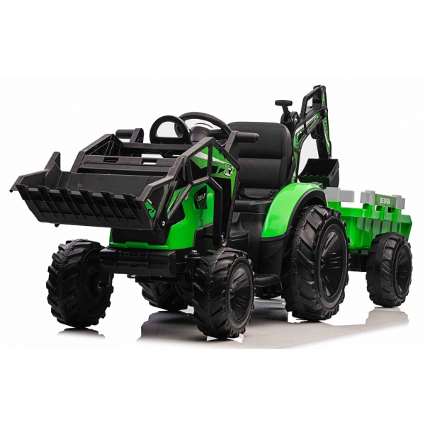  Mamido Dětský elektrický traktor bagr s přívěsem Strong RC EVA kola 12V10Ah zelený