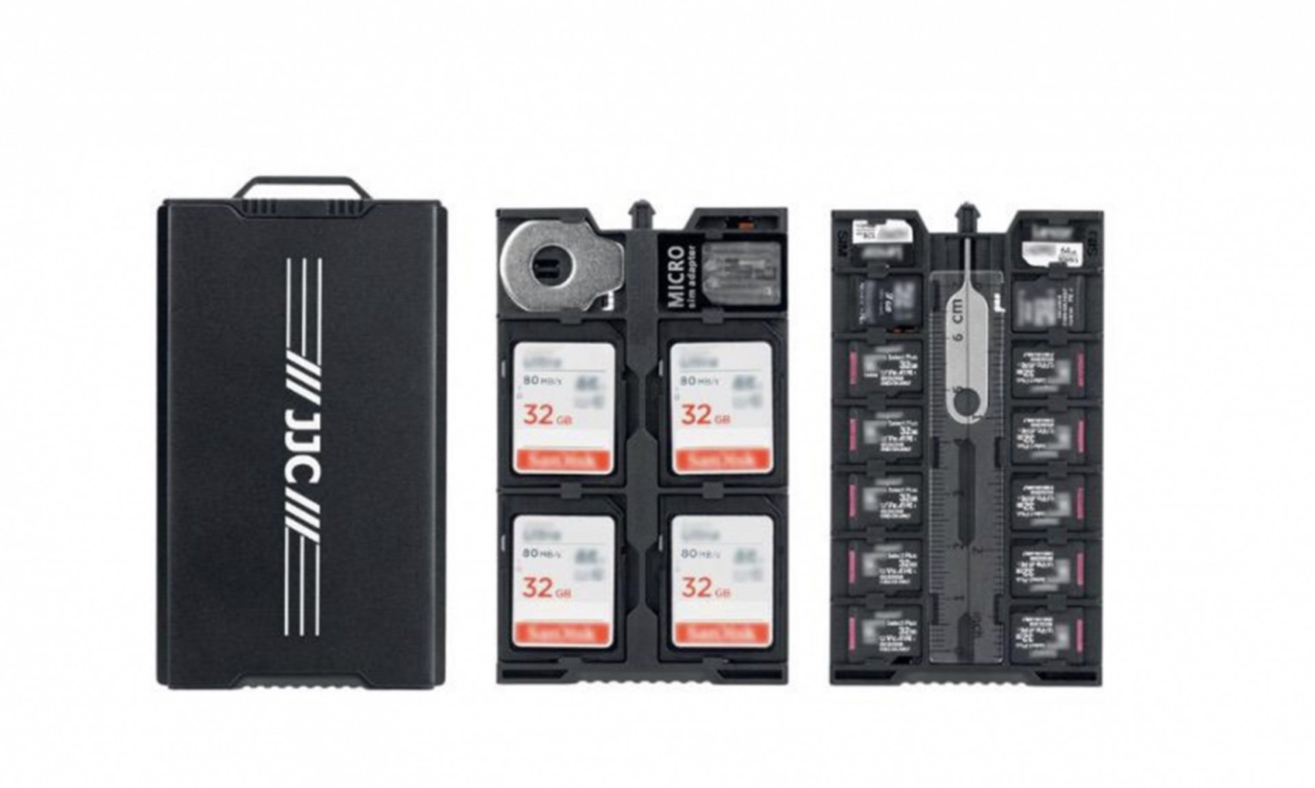 Hliníkový dvojstranný úložný box na paměťové karty černý (18 ks) 1SD1155