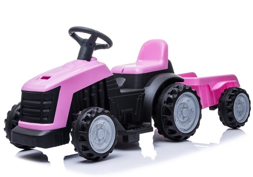 Dětský elektrický traktor s vlečkou růžový  Dětský elektrický traktor s vlečkou růžový