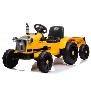  Dětský elektrický traktor s vlečkou T1 žlutý