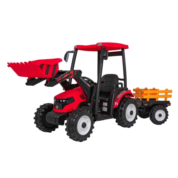  Dětský elektrický traktor MEGA D68 24V s přívěsem červený