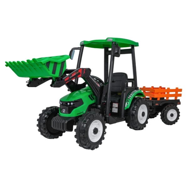  Dětský elektrický traktor MEGA D68 24V s přívěsem zelený