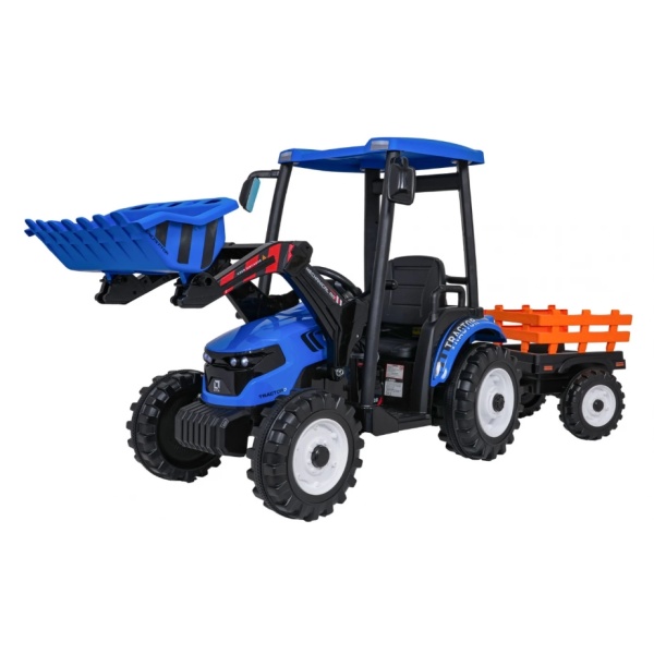  Dětský elektrický traktor MEGA D68 24V s přívěsem modrý