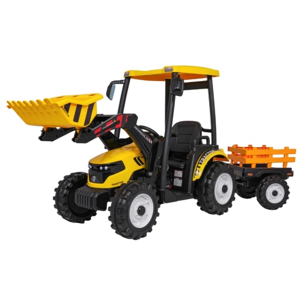  Dětský elektrický traktor MEGA D68 24V s přívěsem žlutý