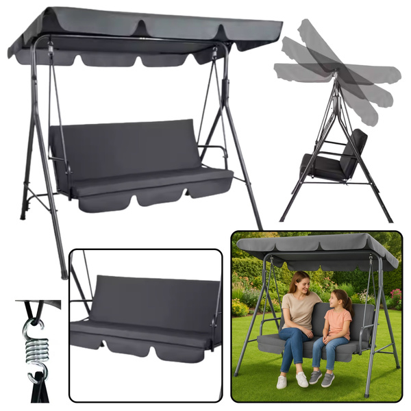 Zahradní houpačka pro tři osoby s matrací šedá